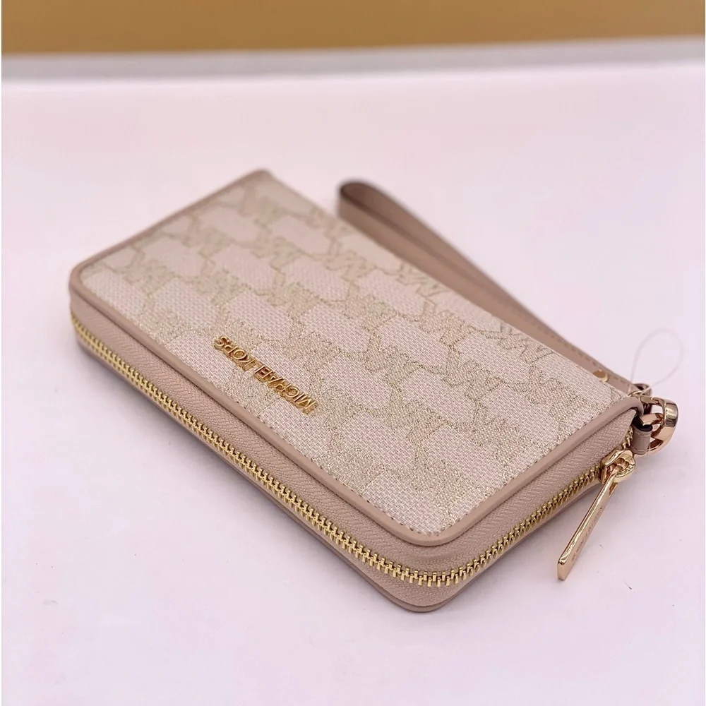 Michael Kors Jet Set Travel Wallet Phone Case Wristlet Glimmer MK Print